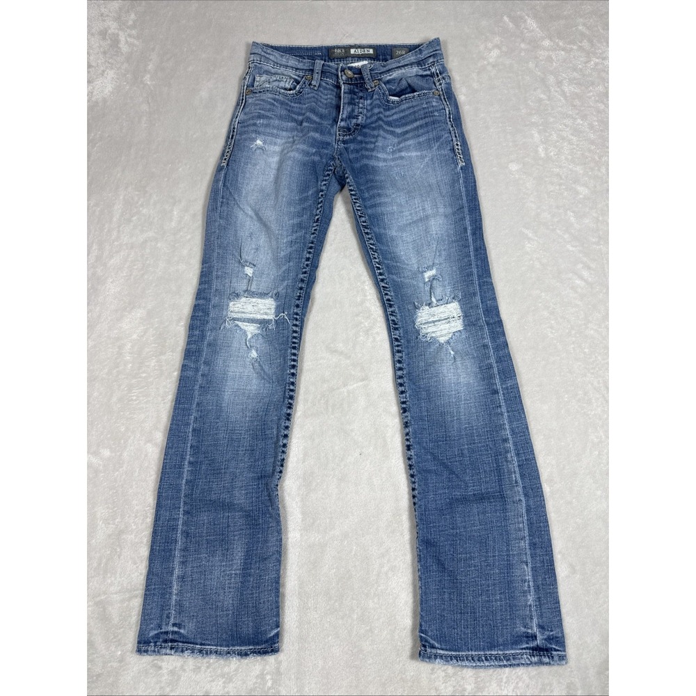 BKE Jeans Mens 26R (26X29) Med Wash Aiden Bootcut Stretch Denim Cowboy Distress